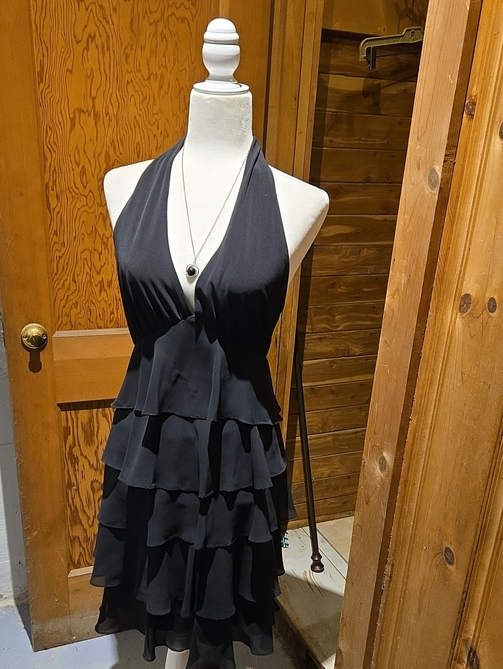 Blondie Nites Black Halter Ruffle Tiered Cocktail Dress